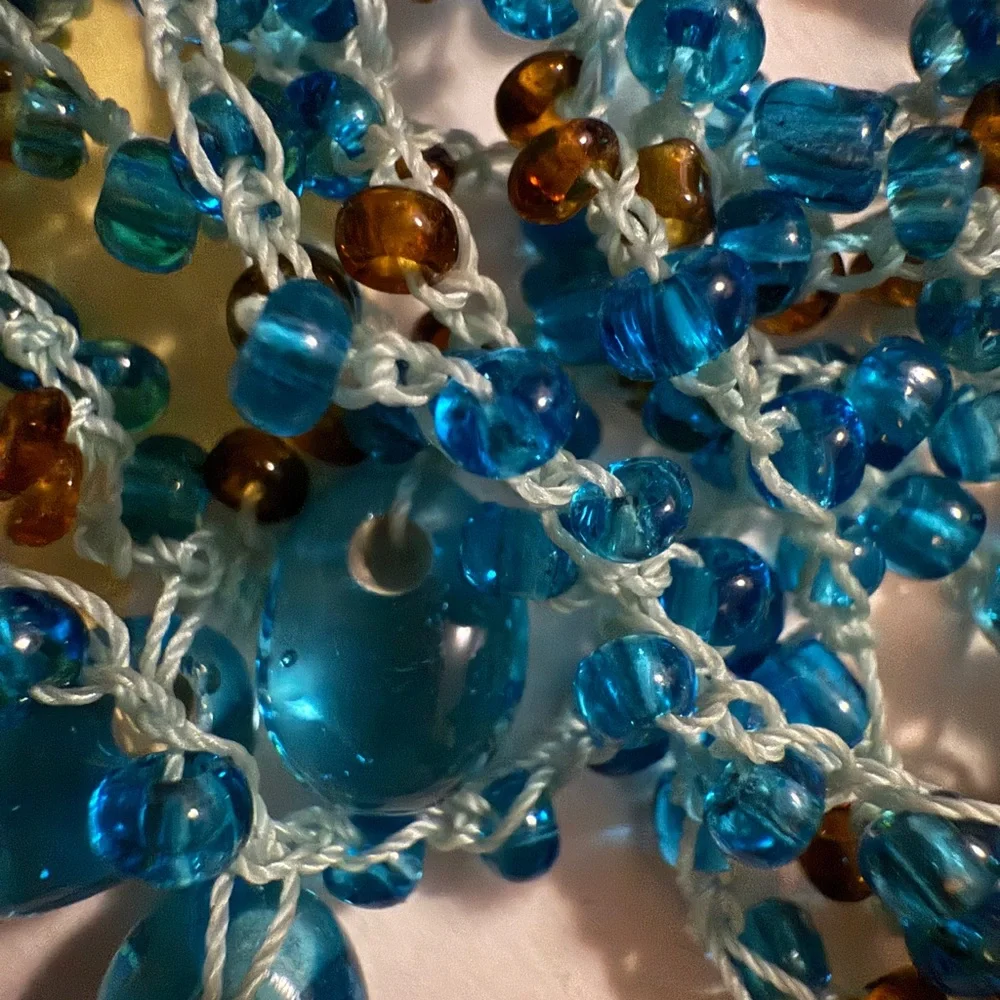 Blue Glass Beaded Multi-Strand Adjustable Necklace